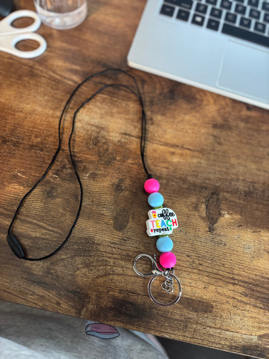 Teacher lanyard-coffee, teach, repeat